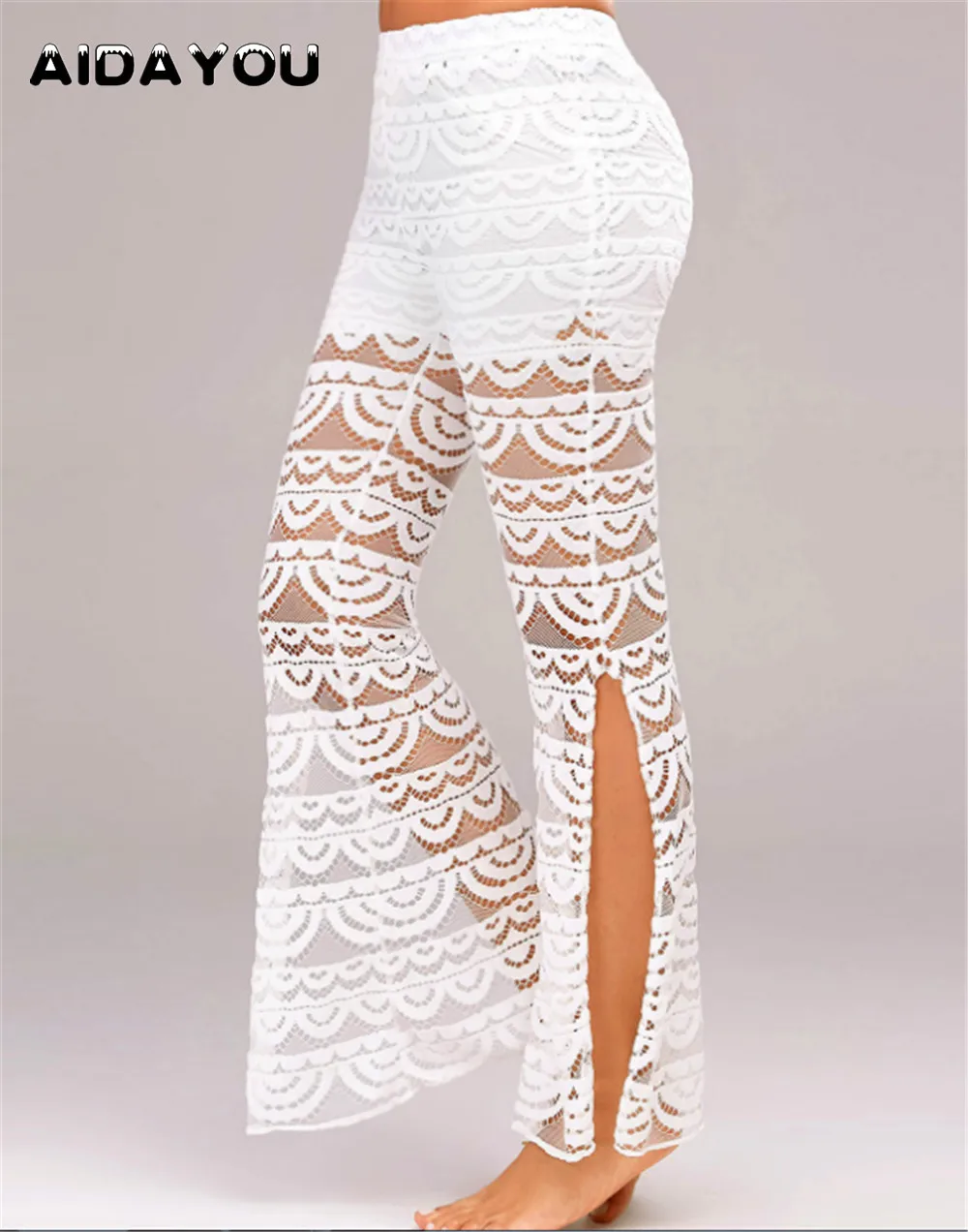 

Long Lace Pants for Women Semitransparent or Dance Beacch Boho Elastic Waist Stretchy Trousers ouc1643