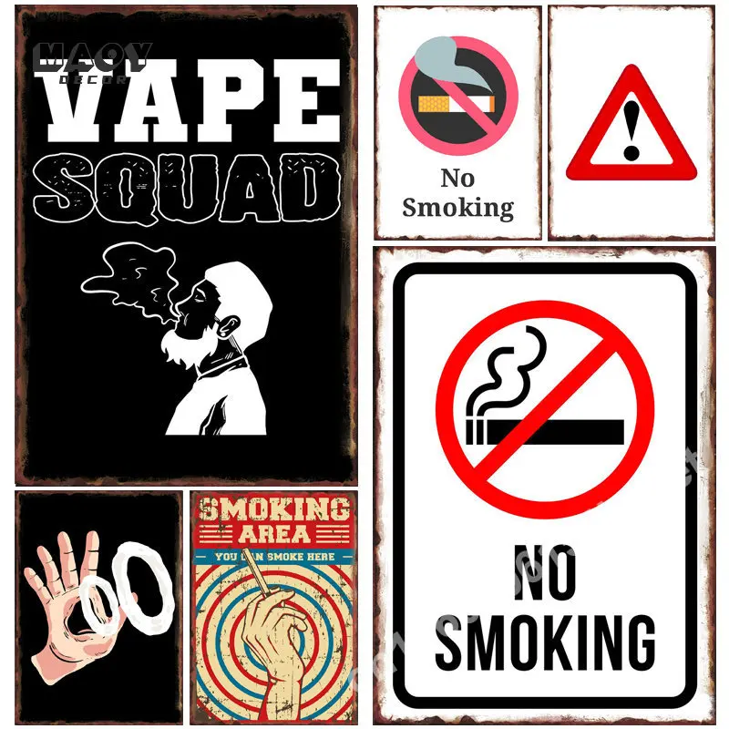 No Smoking Signs Metal Tin Sign Market Farmhouse Decor Garage Cafe Public Places Hallway Wall Decorations Home Room Decoration