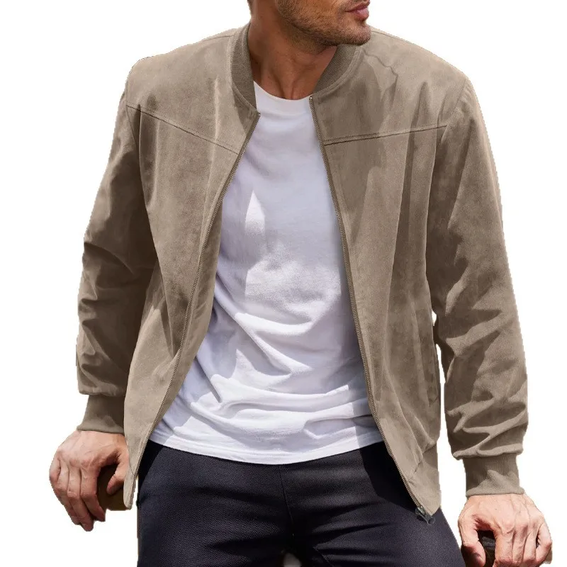 Europejska i amerykańska jesienna kurtka bomberka, transgraniczna męska kurtka casualowa, modna, zamszowa, zapinana na zamek, ze stójką, stylowa.