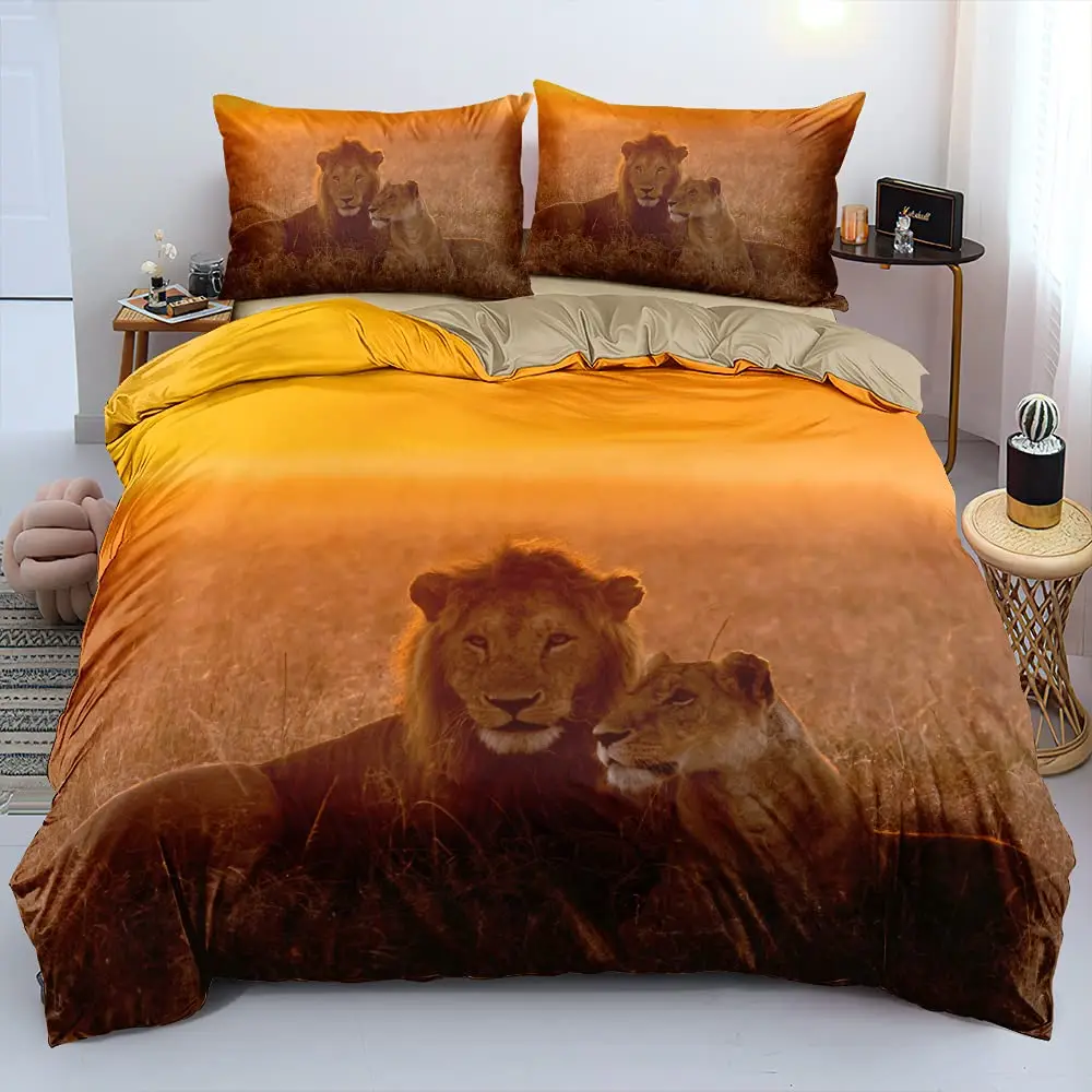 

Wild Lion Tiger Pattern Duvet Cover Set Queen Size Comforter Covers and Pilliw Shams Bedding Set Bedroom Decor Gift Home Textile