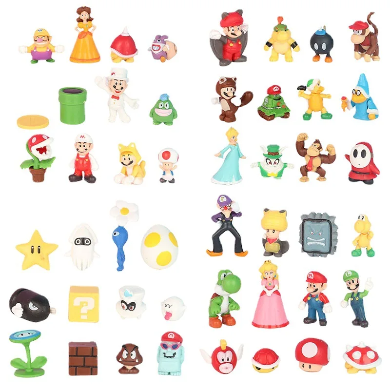 48pcs/set Super Mario Bros PVC Action Figure Toys Dolls Model Set Luigi Yoshi Donkey Kong Mushroom for kids birthday gifts