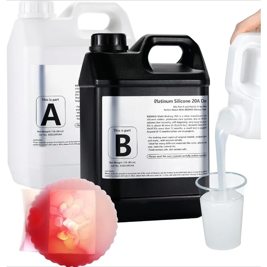 

Silicone Mold Making Kit 20A - 1 Gallon/10 lbs/160 Oz, Clear Translucent, 1:1 by Volume, Liquid for Resin, Soap, Concrete, Wax