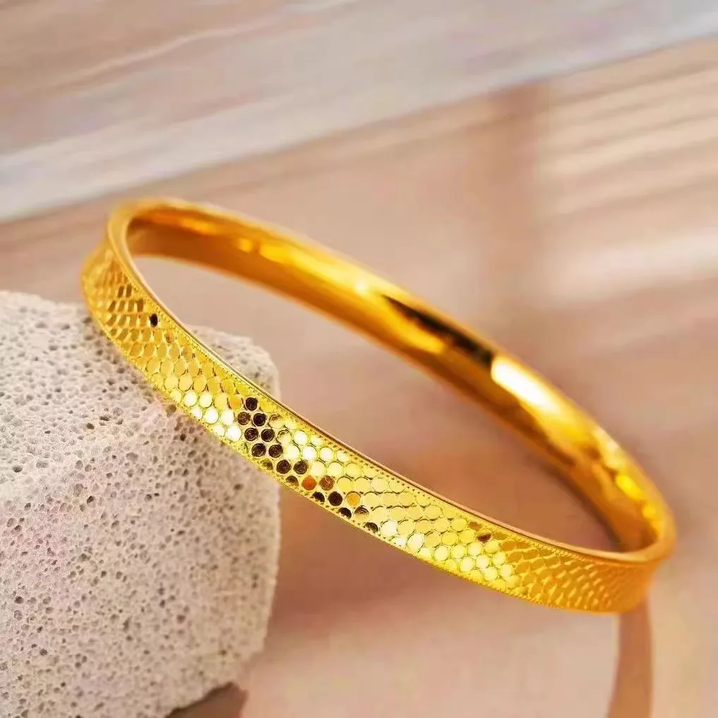 Women\'s Hand Bracelets Dubai Gold Color 8mm Sparkling Round Circle Cuff Bangles Waterproof High Quality Luxury Jewelry Gifts