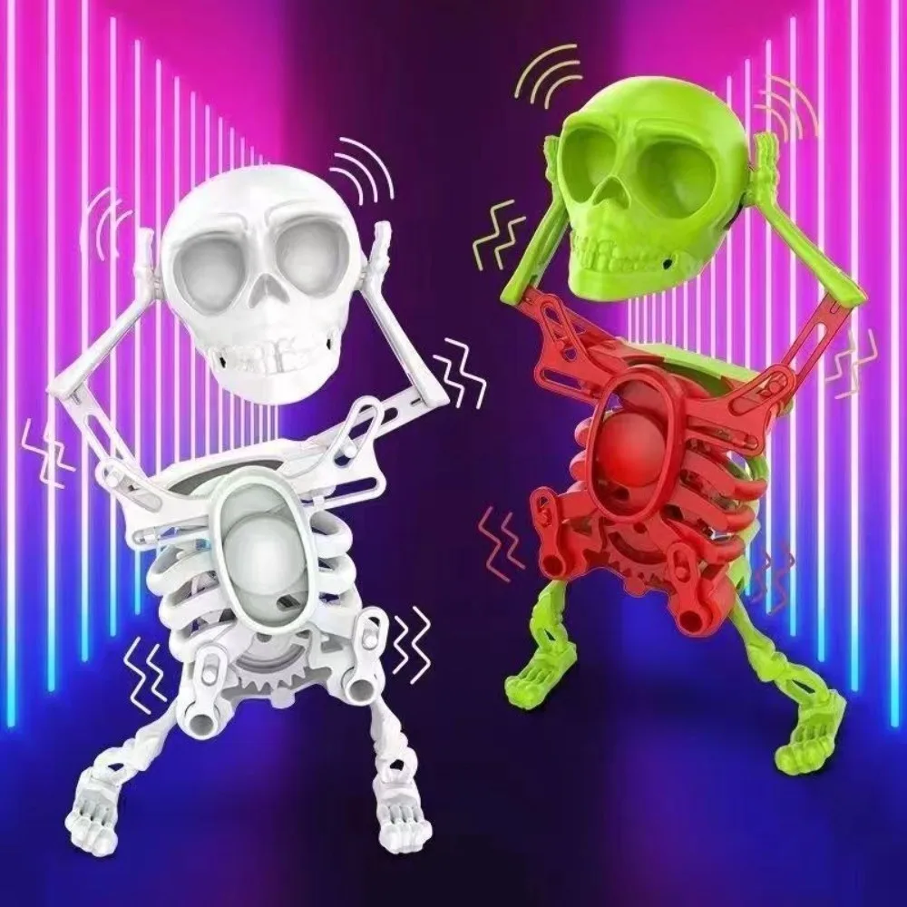 Jouet de crâne 3D de danse et oscillant lumineux avec musique anti-Stress, squelettes à remonter, squelette Flexible articulé avec lumières