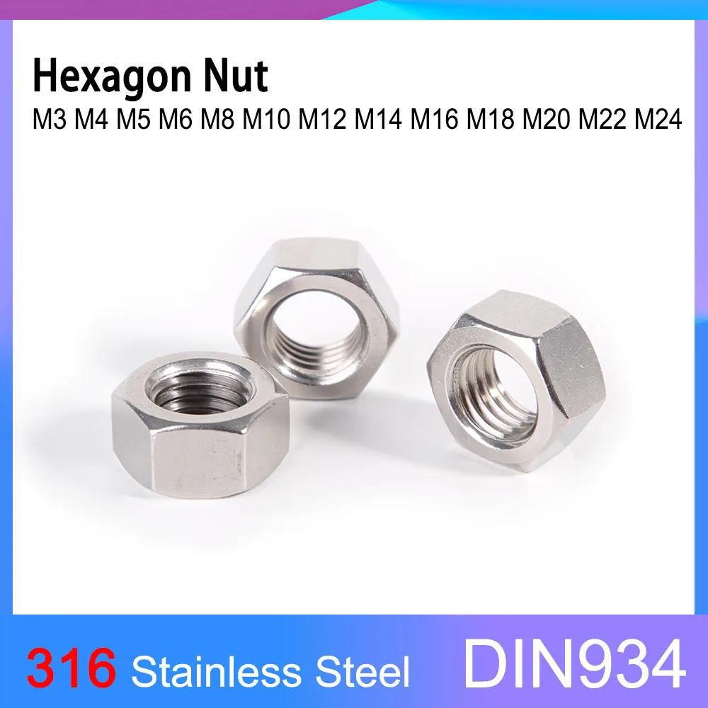 

DIN934 A4-80 Hex Hexagon Nut 316 Stainless Steel Coarse Teeth M3 M4 M5 M6 M8 M10 M12 M14 M16 M18 M20 M22 M24