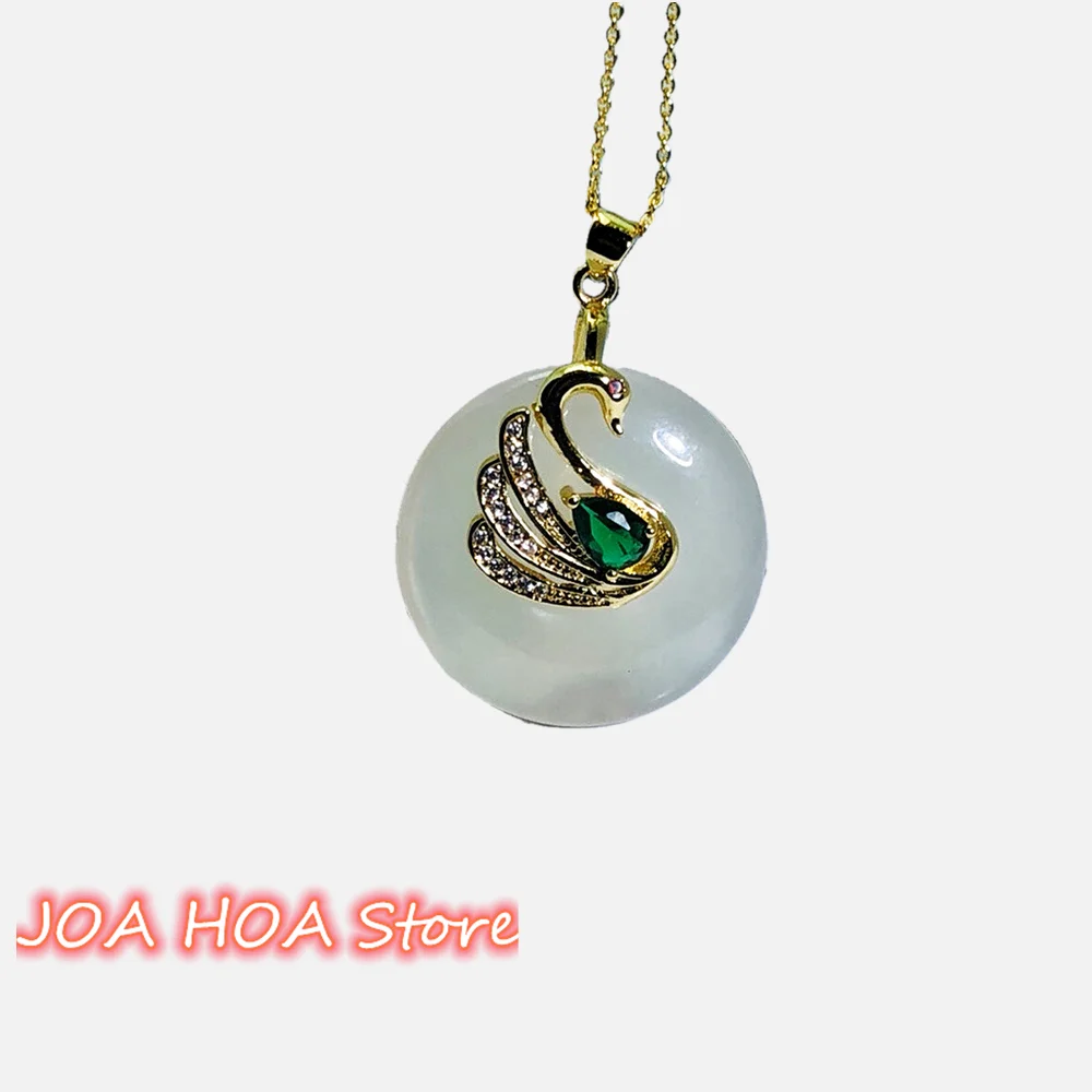 

Beautiful Swan Style Chain Pendant 925 Silver Gold Plated Inlaid White Chalcedony Agate Lucky Clasp Necklace Exquisite Jewelry