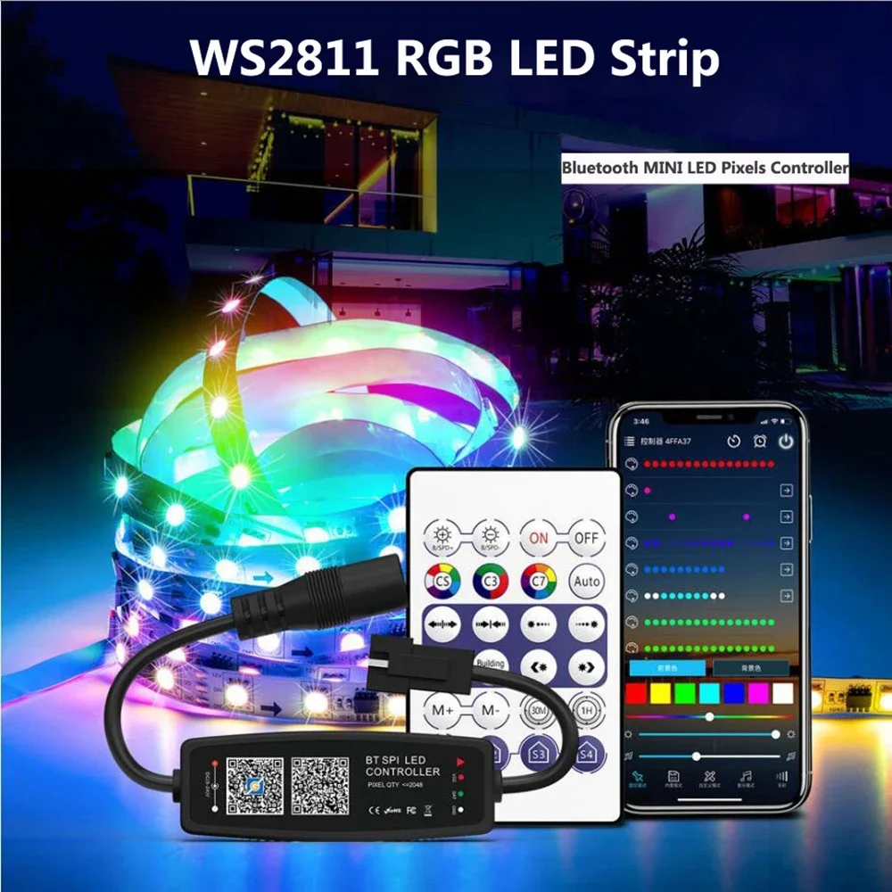 Bluetooth Music Smart LED Controller Built-in MIC With Remote RGB BT Pixel Light color dimmer For WS2812 SK6812 WS2811 Led Strip