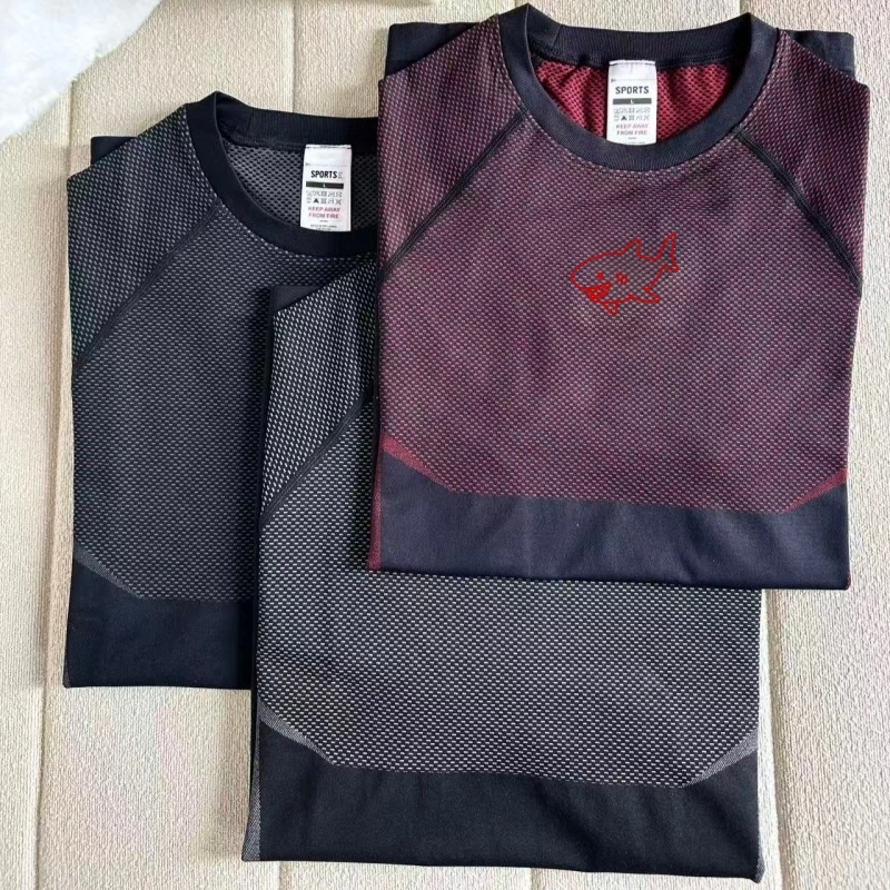 T-shirt de sport pour homme en nylon tricoté, coupe ajustée, séchage rapide, pour fitness, course à 