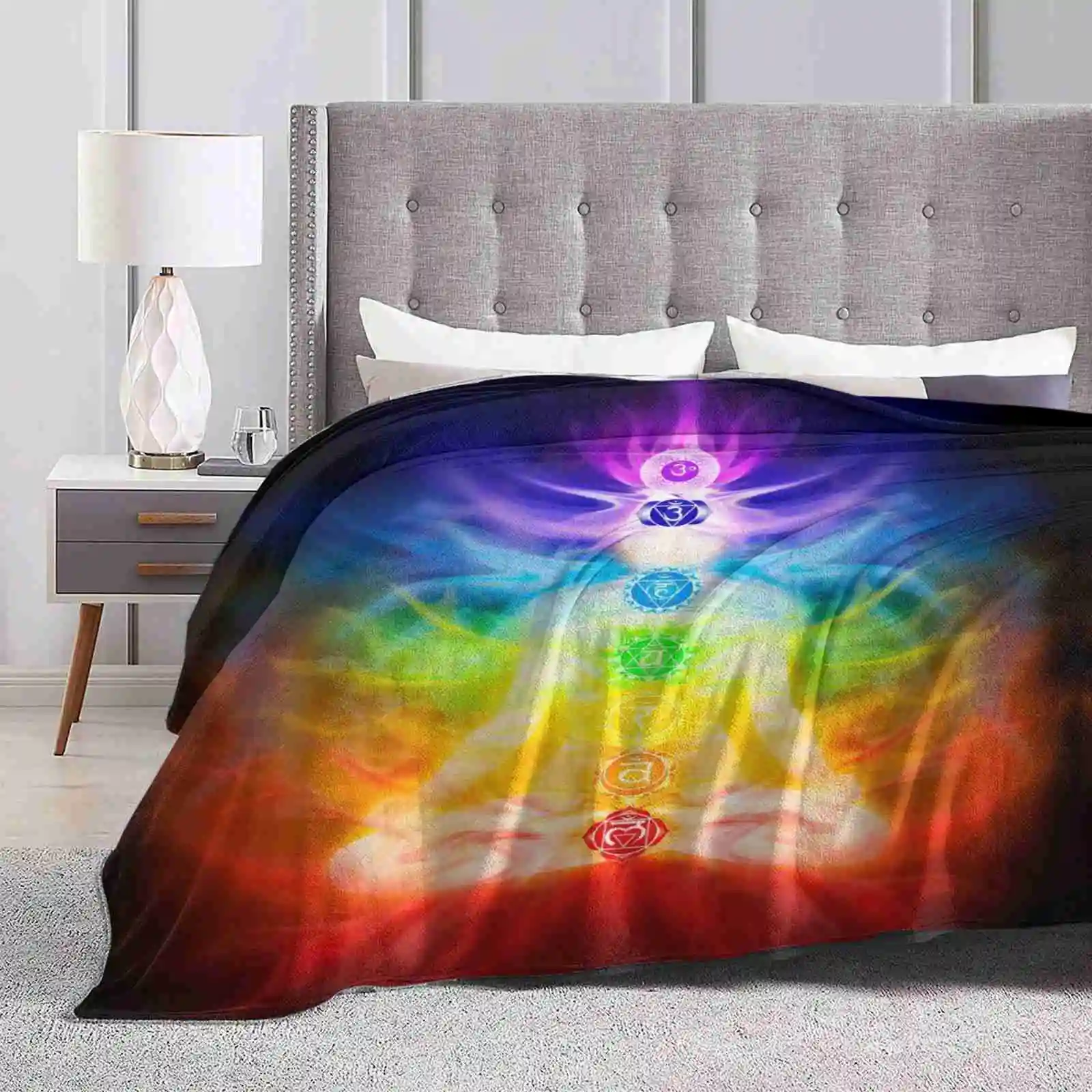 Chakras And Energy Flow On Human Body Art Photo Print Shaggy Throw Soft Warm Blanket Sofa/Bed/Travel Love Gifts Chakras Yoga