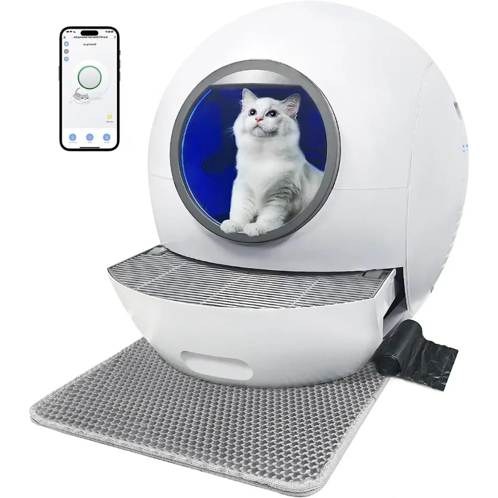 

Upgrade Self-Cleaning Cat Litter Box, Automatic Cat Litter Box for Multi Cats, 60L Smart Litter Box with Mat, APP Control