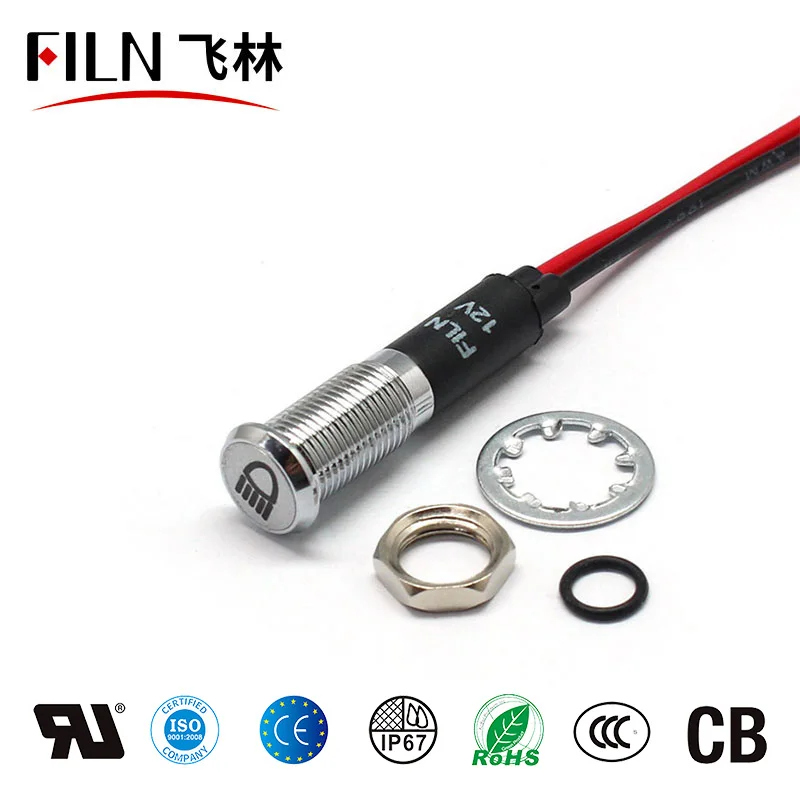 FILN 8mm LED Indicator Light 12V Metal Indicator Dash Pilot Light with 20cm Wire for Car Dashboard Marine Truck Machinery