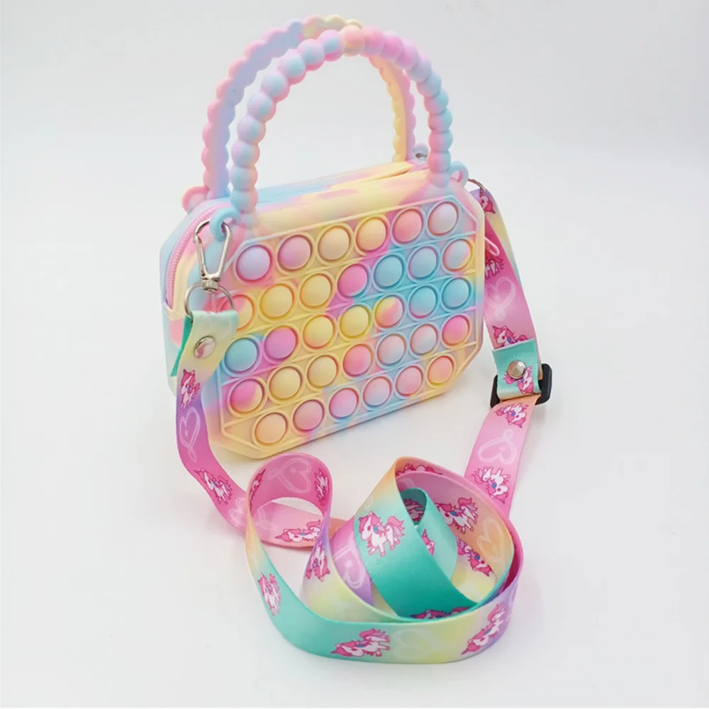 Popite Bag Toys Silicone Bubble Push Crossbody Bag Reliver Autism Ladies Bolsa Children Handbag Coin Pouch Purse Gifts for Kids