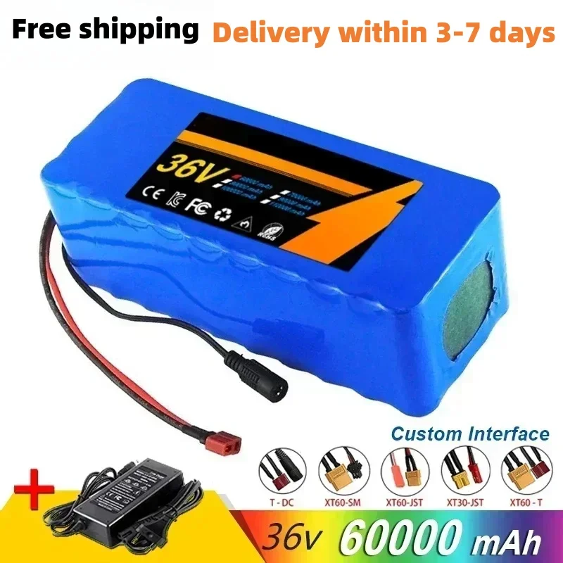 Kostenloser Versand 10S4P 36V 60000mAh Lithium-Batterie Elektroroller 18650 Batteriepack + Gratis Ladegerät