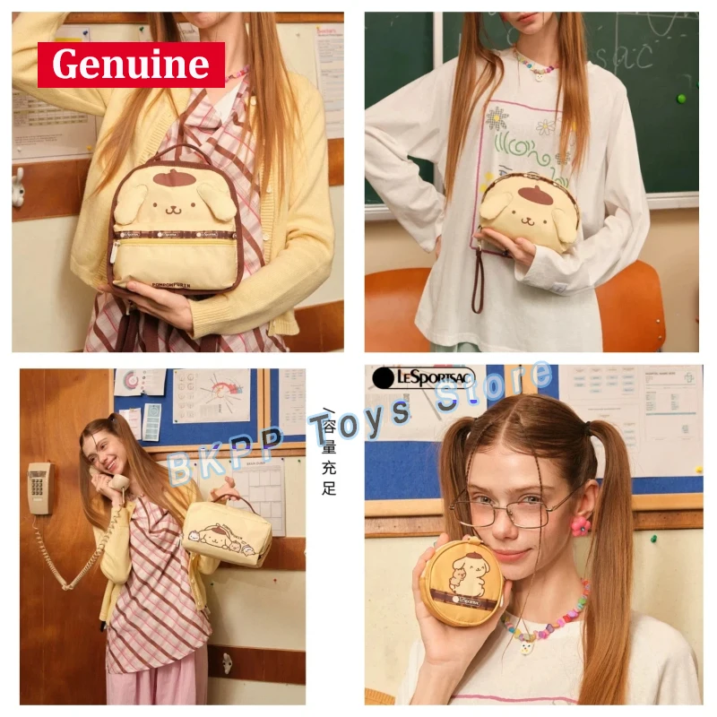 lesportsac-sanrio-pompompurin-collaboration-mini-portamonete-rotondo-con-cerniera-portatile-leggero-per-uso-quotidiano-da-viaggio-per-le-donne
