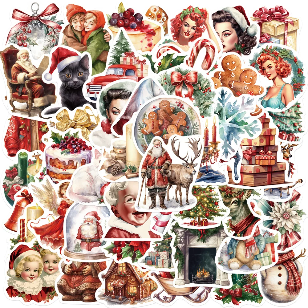 10/30/50PCS Retro Christmas Cartoon Children Stickers Decals Decoration DIY Phone Notebook Suitcase Laptop Fridge Wall Sticker