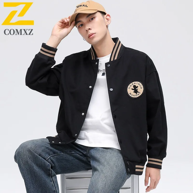 

COMXZ Men Outdoor Casual Baseball Jacket Autumn Patchwork Hong Kong Sports Style Trendy Waterproof Breathable Outerwear 2025