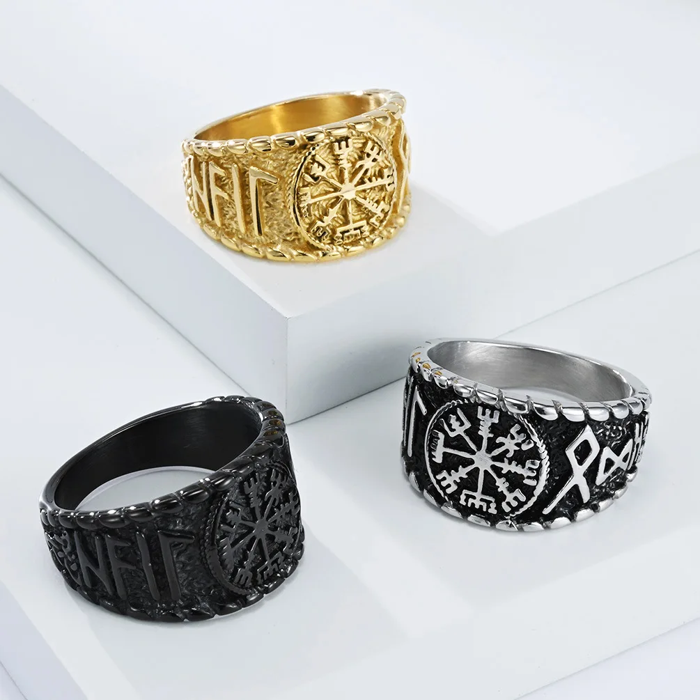 Men's Viking Runes Ring for Men Punk Vintage Stainless Steel Ring No-fading Jewelry