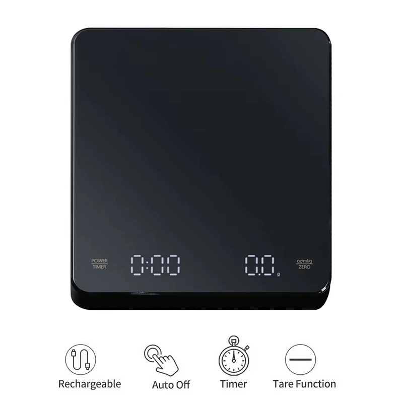 Digital Coffee Scale with Timer LED Screen Espresso 3kg 0.1g Digital Scale High Precision Kitchen Cooking Measures Scales