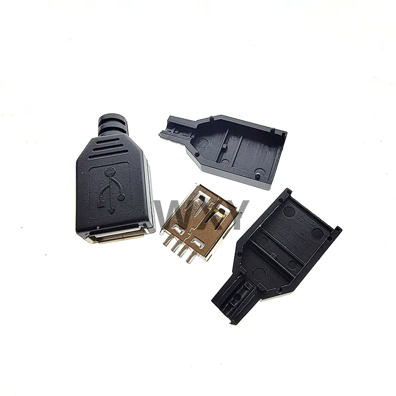 Black USB Type - A 4 - Pin Soldering Plug and Socket Connectors with Plastic Cover (Male & Female) - 5/10/20Pcs DIY Kits