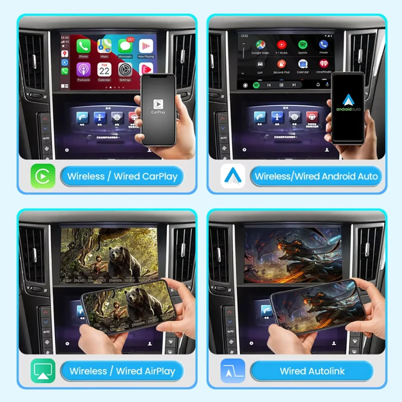 4 in 1 Wireless Smart Ai Box Carplay & Android Auto Adapter,Mini Airplay & Mirror Link USB Dongle,Plug & Play For OEM Car System