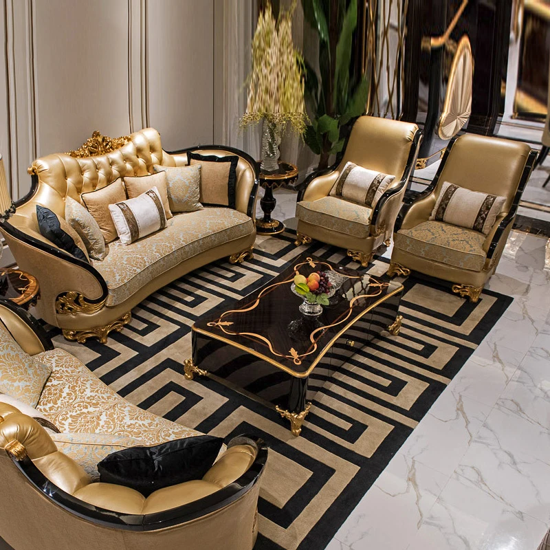 !@Guangdong Luxury Antique Sofas Set for Home Living Room Furniture Classical Sectional Sofas