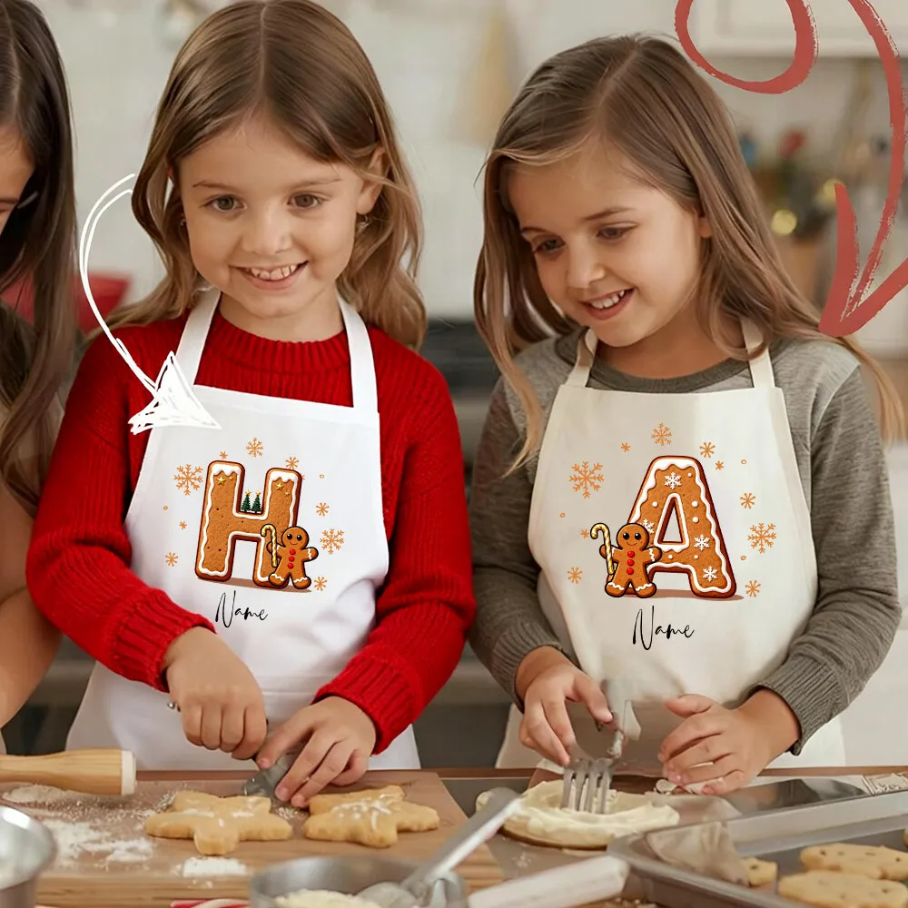 Personalised Alphabet Cookie Christmas Kids Apron Custom Name Christmas Aprons Holiday Baking Toddler Apron