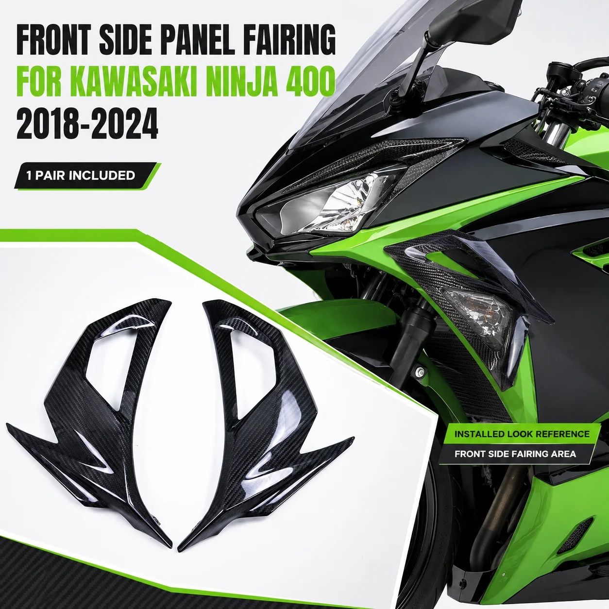 

Front Side Panel Fairing Blinker Cover Carbon Fiber Upper Side Cowl Trim for Kawasaki Ninja 400 Ninja400 2018-2024 Moto Parts