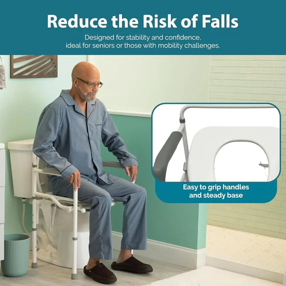 كرسي رفع المرحاض S3 المعتمد من إدارة FDA: يدعم ما يصل إلى 350 رطلًا، وتعديل سهل الارتفاع، ويقلل من مخاطر السقوط، وإعداد لمدة دقيقة واحدة
