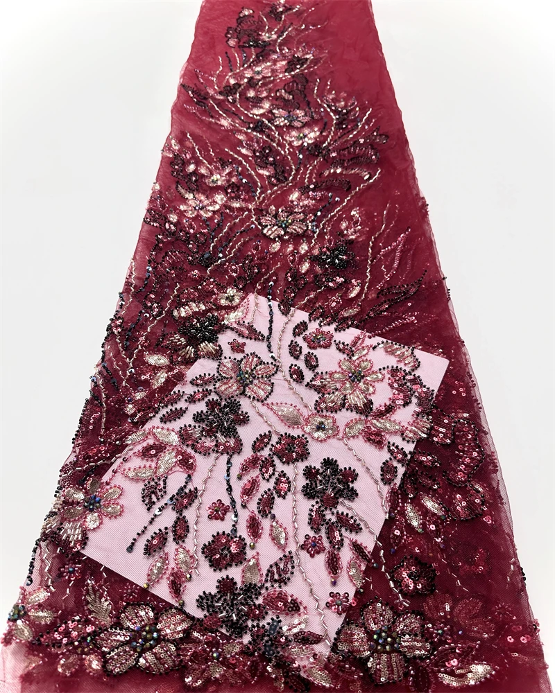 Afrikaanse kralen kant stof 2025, hoge kwaliteit Nigeriaanse pailletten kralen kant stof Franse veters stoffen voor feestjurk naaien