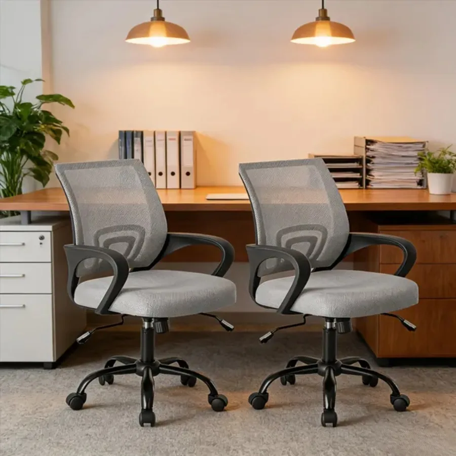 Ergonomic Office Desk Gaming Chair Mid Back With Lumbar Support Rocking Mode Height Adjustable With Fixed Armrest For Office