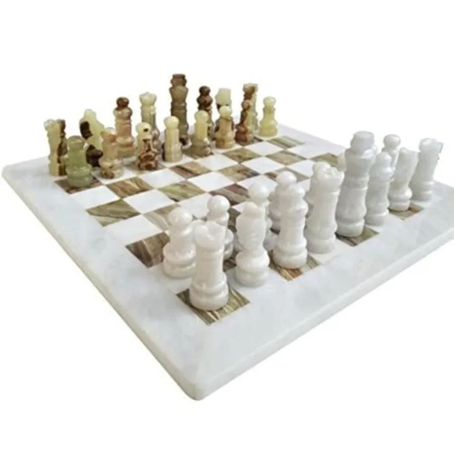 

Handmade Staunton White and Green Onyx Marble Chess Board Game Set for Home Decor Gifts Table Decor Use Non-Go Non-Checker Boar