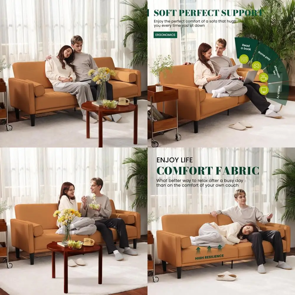 70 Inch Orange Loveseat Sofa with Reclining Feature, Removable Washable Cover, High-Density Foam Cushions, and Solid Wood Frame