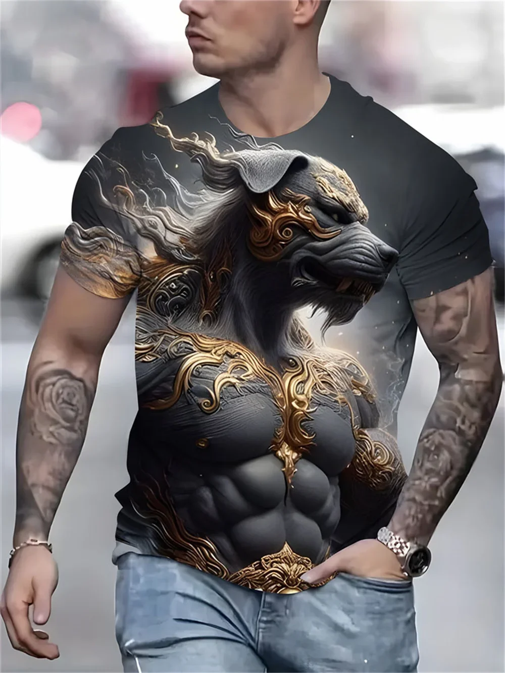 

Tees for Men Summer Daily Leisure Street Style Round Neck Trend Man Top Men's T Shirt 3D Printed Animal Dog Pattern Short Sleeve