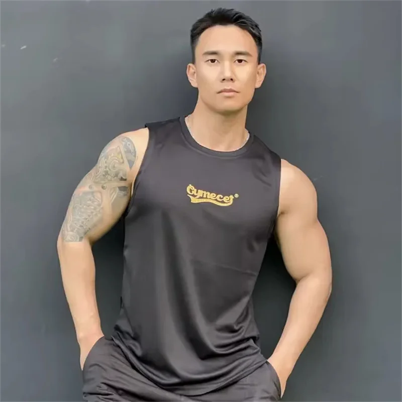 

New Summer Quick Drying Breathable Fitness Training Men's Tank Tops Casual Sports T-shirt 3D Letters Printed Sleeveless Vest