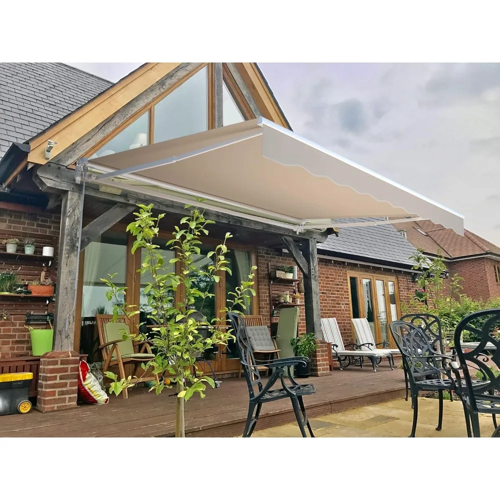 

13'×10' Manual Retractable Awning Sun Shade Patio Awning Cover Outdoor Patio Canopy Deck Awnings with Manual Crank Handle