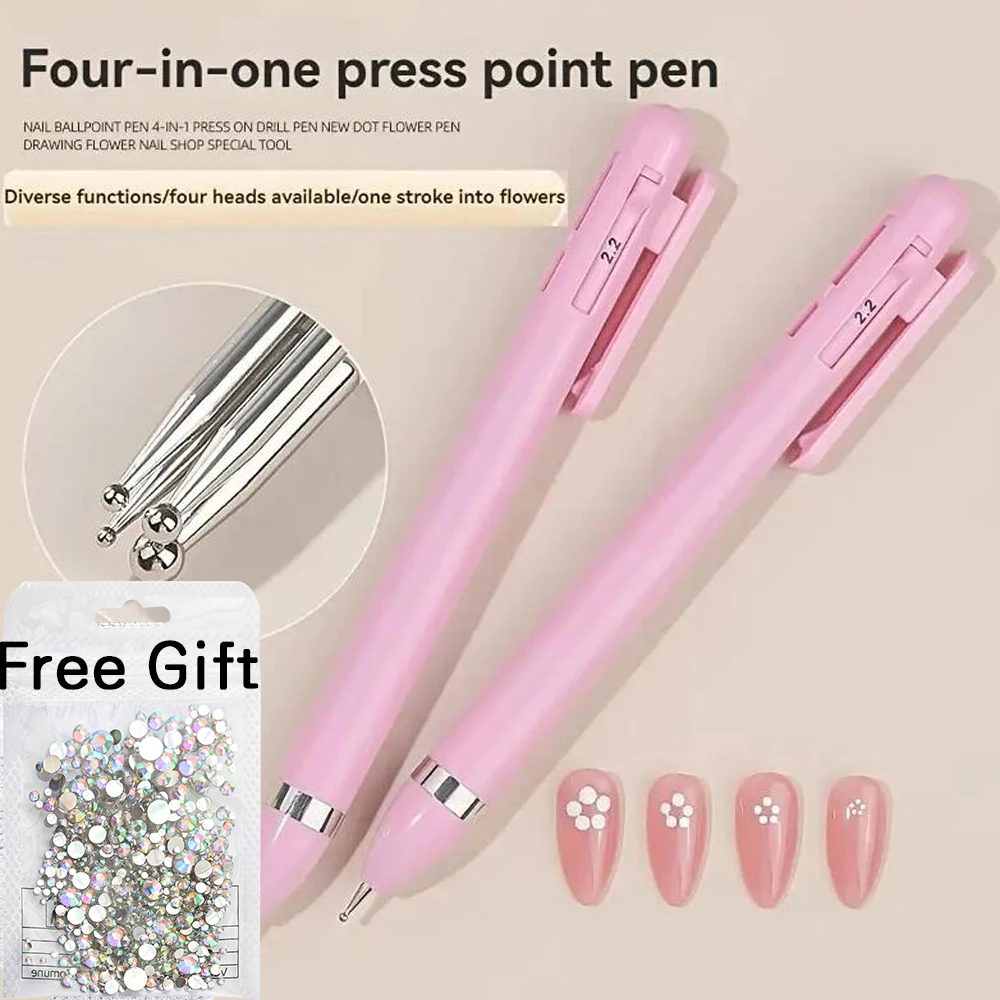4 in 1 rosa tipo pressa per nail art che punteggia penna a sfera girevole punta da trapano strumenti per manicure per la decorazione di design del gel per smalto