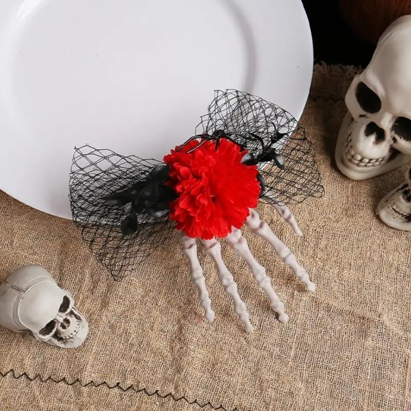 C71F فريدة من نوعها العناكب Haipin زهرة الجانب مقطع الهيكل العظمي مخلب شبكة صيد السمك مشبك الشعر للفتيات #4