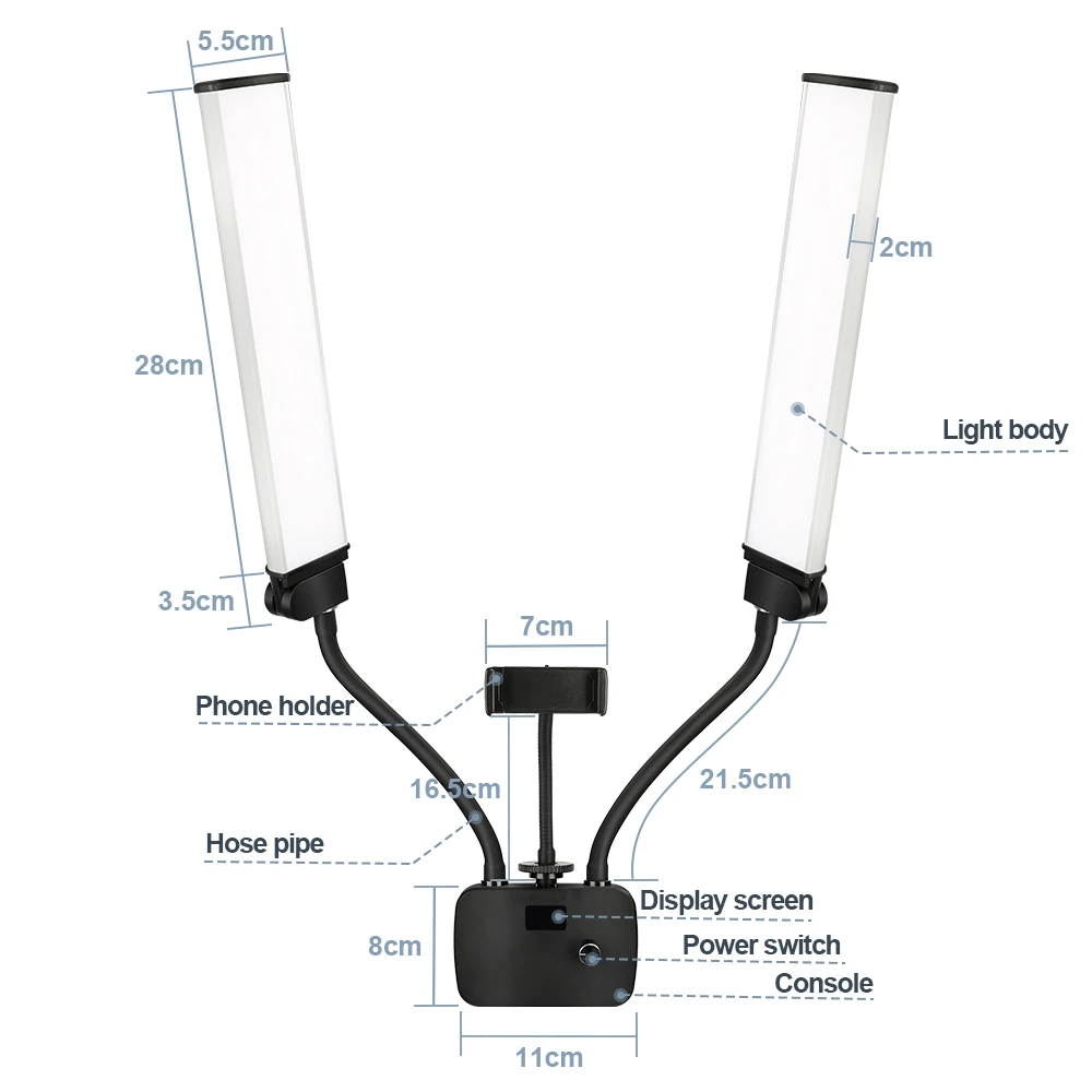 Dualarm ไฟความงาม LED พร้อมริ้วสายไฟวงกลมและขาตั้งกล้องหน้าจอ LCD 3200-5600K สำหรับถ่ายภาพเซลฟี่