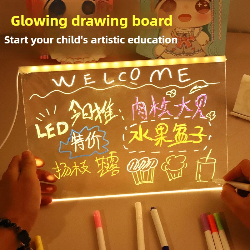 Large LED Message Board with Color Changing Light Acrylic Handwritten Billboard for Creative Stall Advertising and Night Light