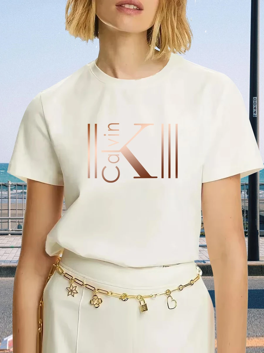 المرأة 100 القطن كالفين الجرافيك تي شيرت مطبوع الترفيه موضة قصيرة الأكمام القطن تي شيرت الصيف العلامة التجارية الشارع الشهير