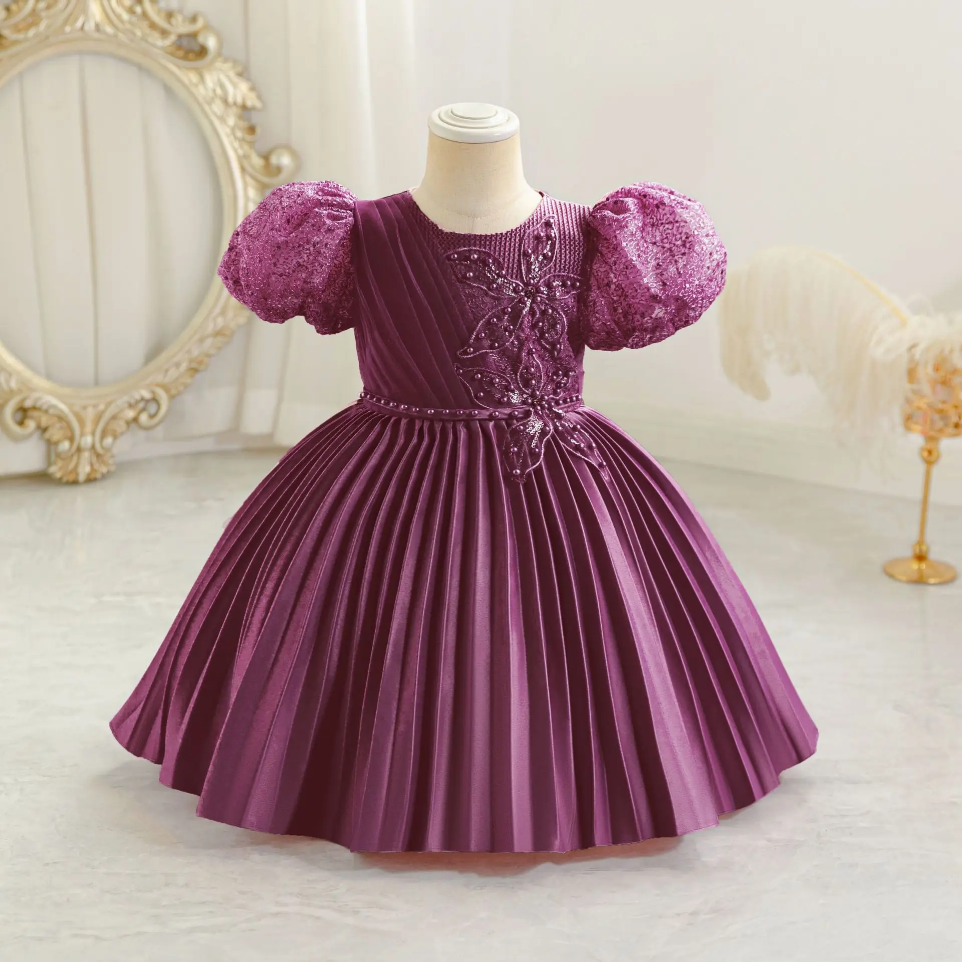 

HETISO свадебное платье для маленьких девочек, галстук с бисером, детские платья принцессы на день рождения, детский праздничный костюм для церемонии, От 1 до 2 лет