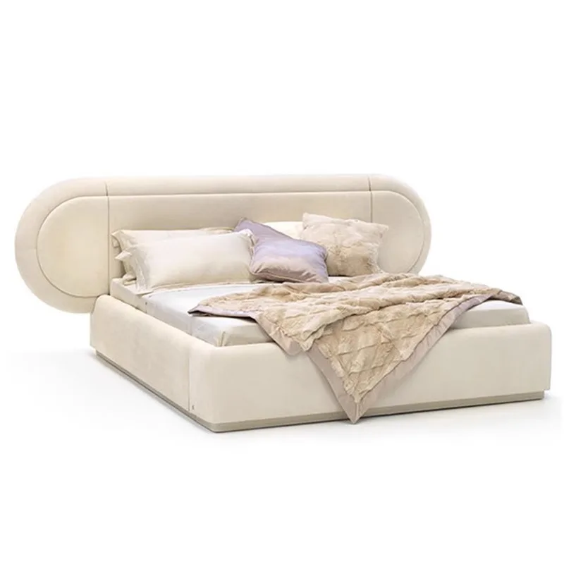 

−For Modern Luxury Puff Cream Lit Rond Round Rotating Circle Bed king Size Mattress Ins Luxury Soft Senna Round Bed Frame&