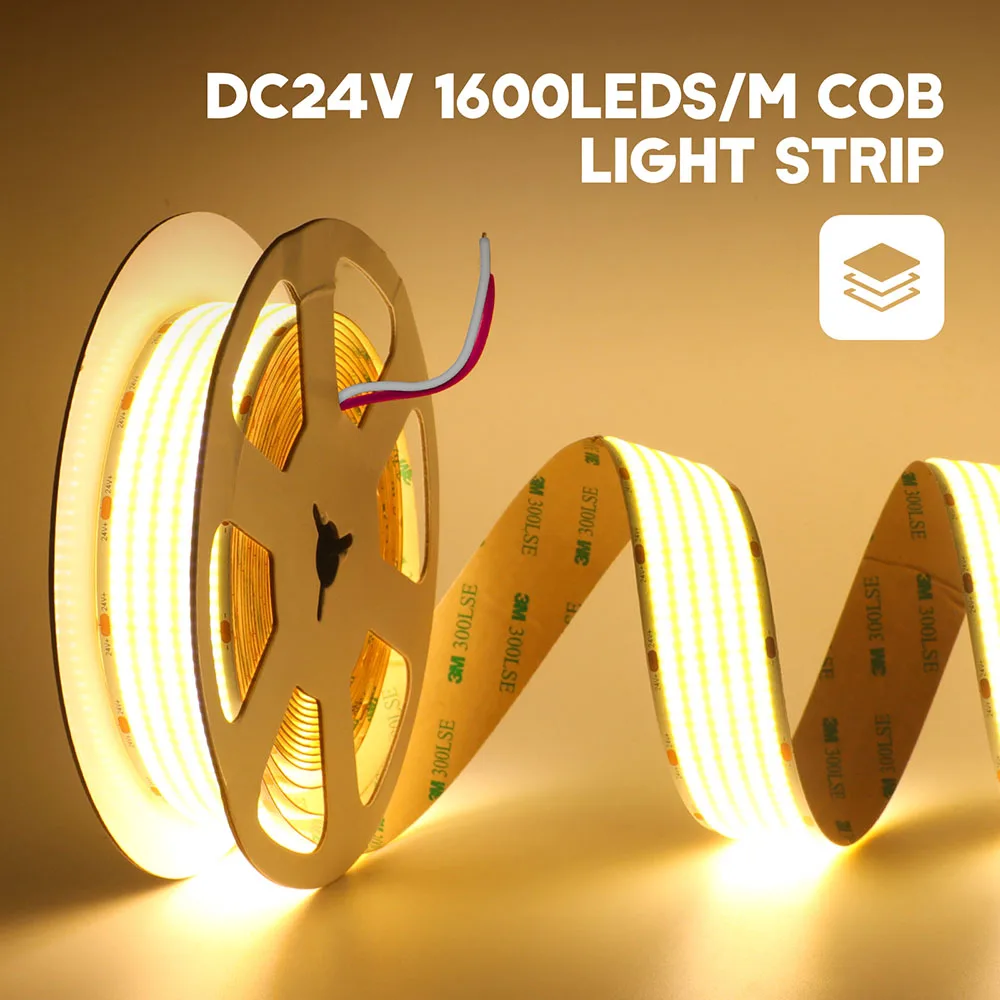 24V 1600LED/m COB LED Strip Light 5 Rows Ultra Bright Dimmable Linear Lighting 3000K 4000K 6000K Flex Adhesive Tape 0.5M 1M 5M