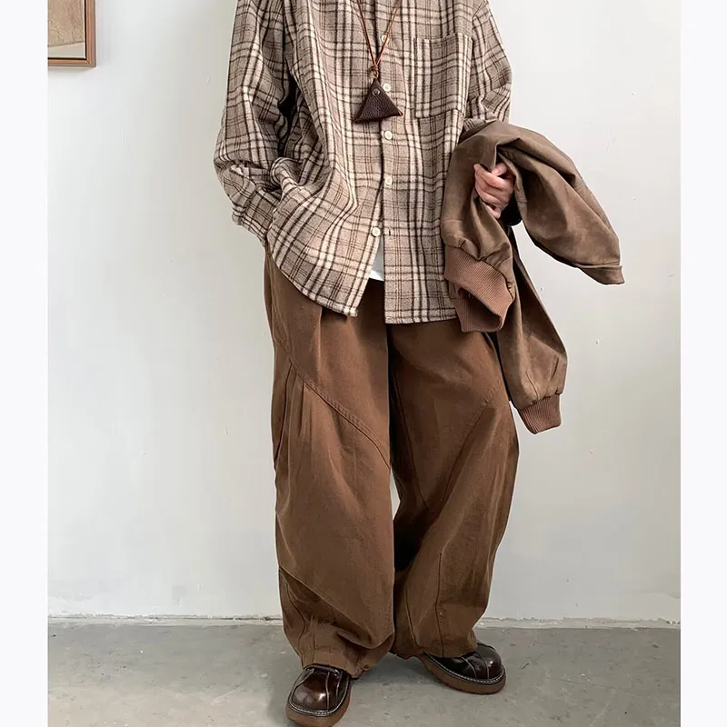 Japońskie spodnie Oversize męskie damskie wiosenne jesienne spodnie z szerokimi nogawkami w stylu Vintage proste workowate spodnie Harajuku Unisex z prostymi nogawkami