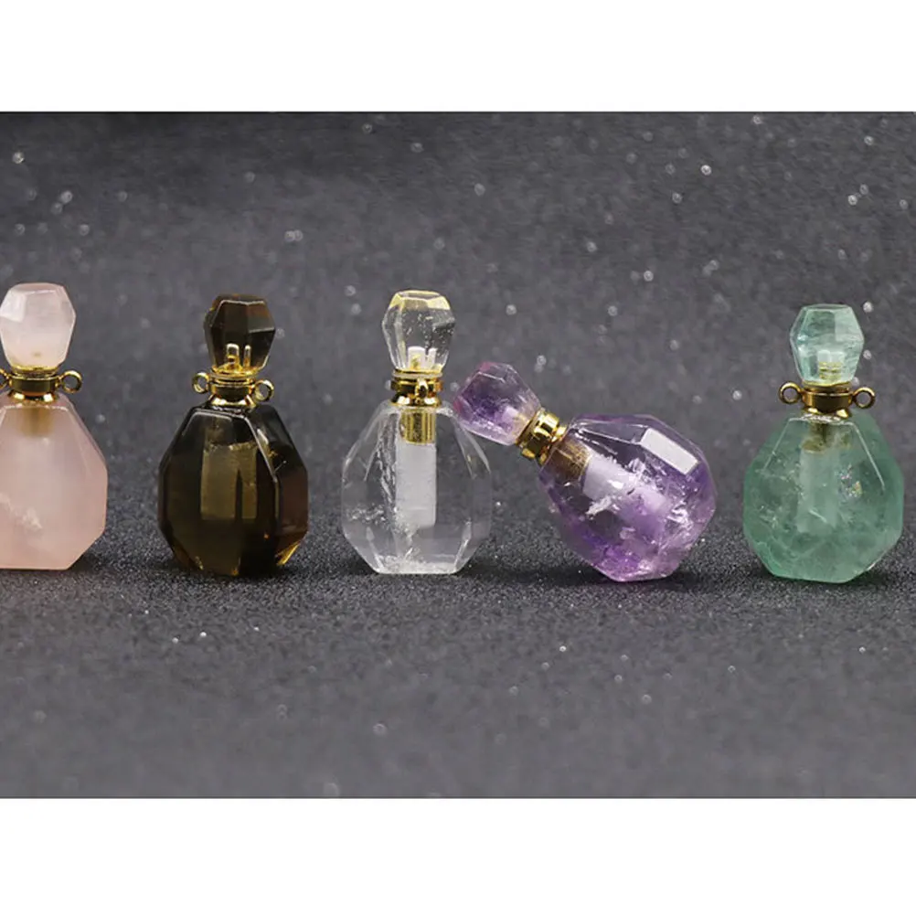 

Natural Fluorite Crystal Wishing Bottle Mini Aromatherapy Perfume Pendant Lightweight Sturdy Hanging Necklace for Women Festival