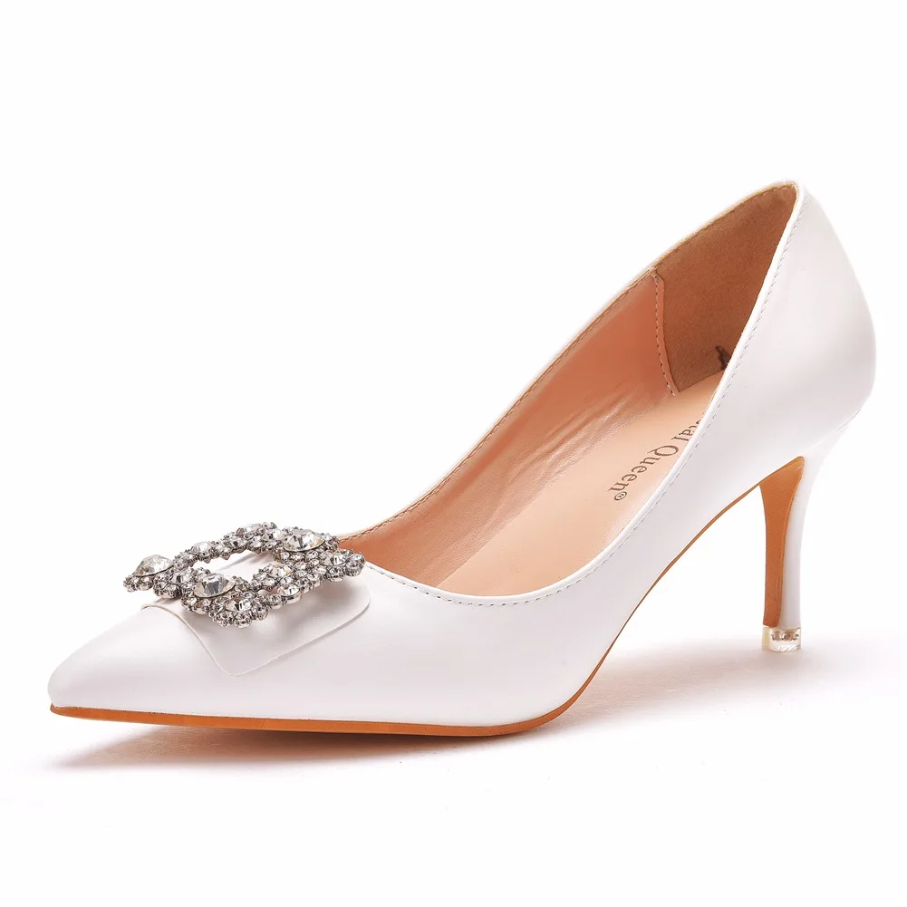 7cm pointed single shoe, small, thin, medium heel, square buckle, rhinestone, foreign trade, plus size women's shoes