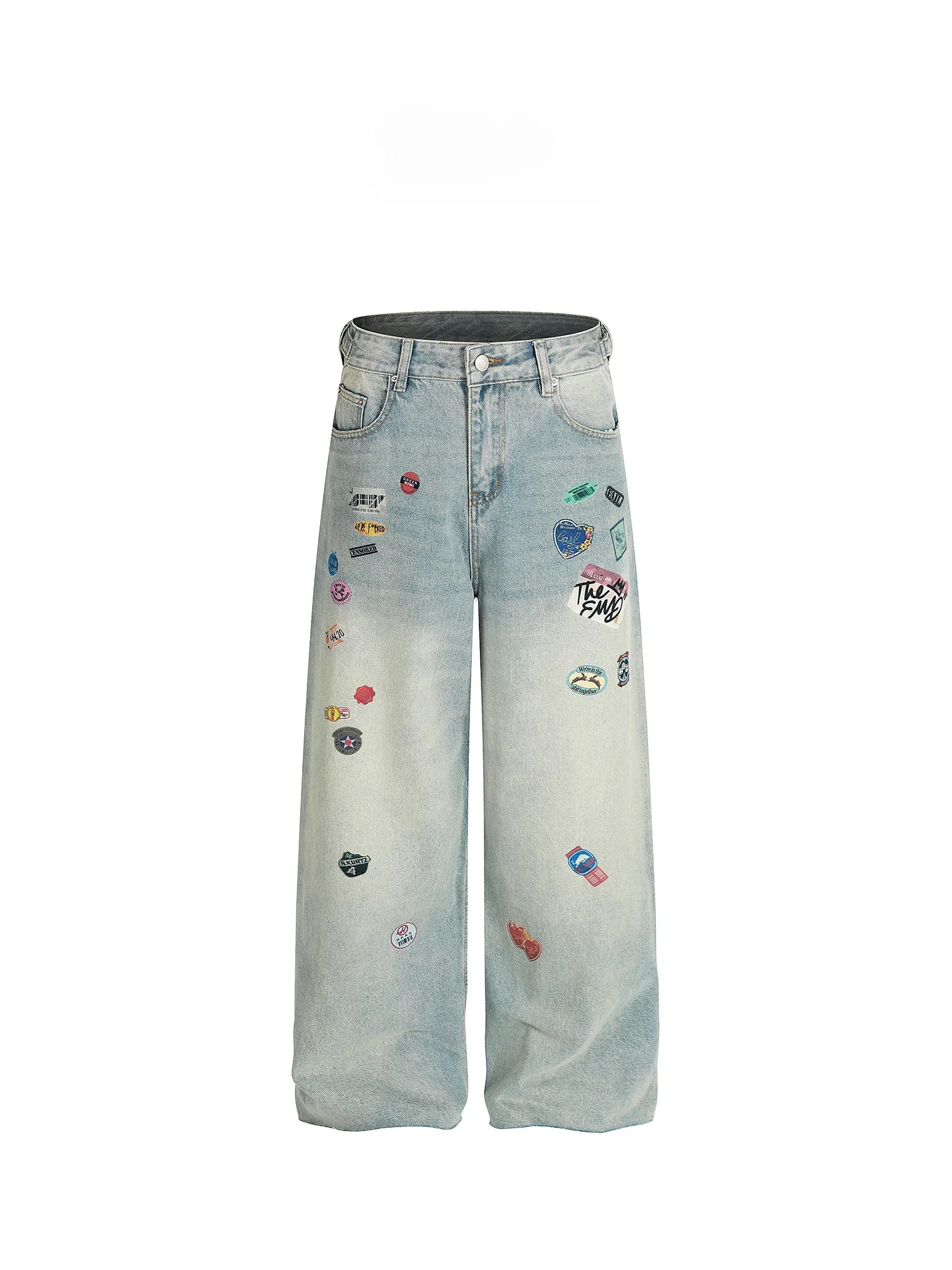 

Мужские джинсы Free Center в американском ретро-стиле с вышивкой, прямые, зауженные, широкие, удлиненные, повседневные, из хлопка со стрейчем