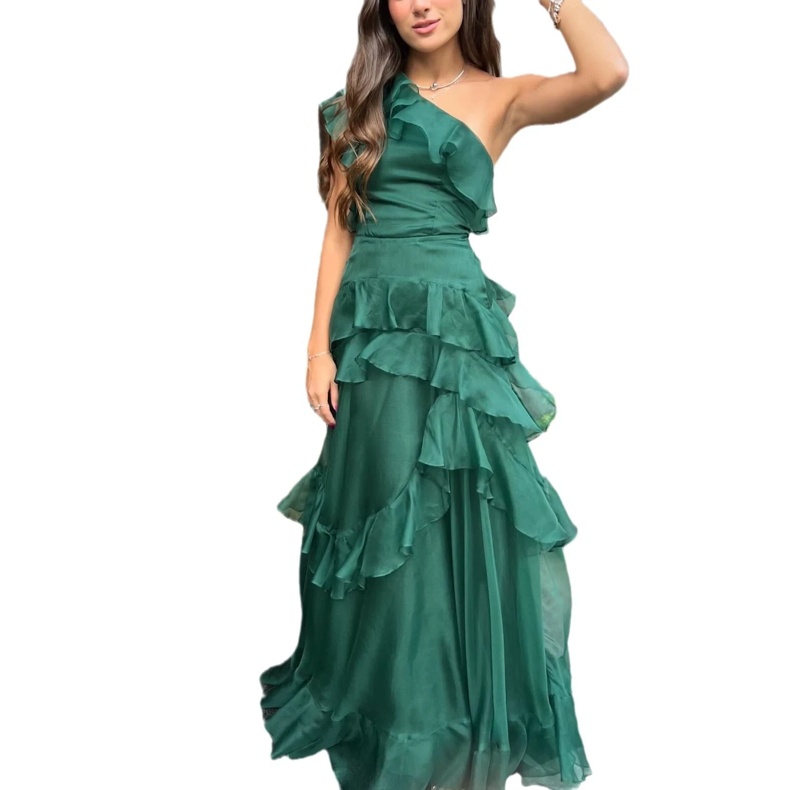 2026 venda quente moda babados mulher vestido de festa sexy um ombro camadas encantador roupas de natal