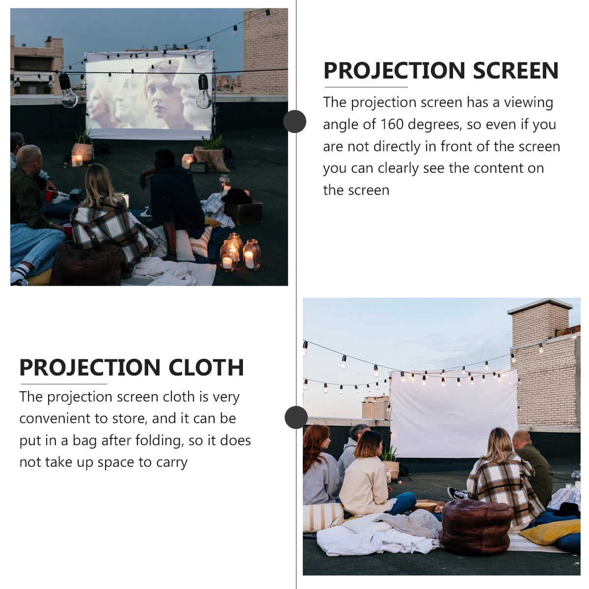 

Portable Projection Screen Cloth Home Folding 160 Degrees Viewing Angle Wrinkle Resistant Easy Installation Storage