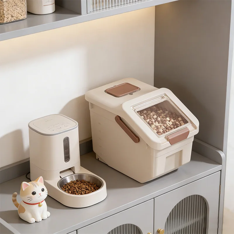 

Food Grade Sealed Storage Bucket Moisture Proof Pet Food Dispenser Large Capacity For Dog Cat Bird Kitchen Grain Rice Organizer